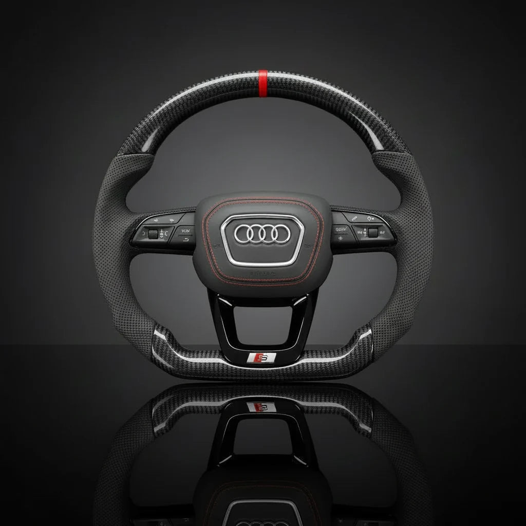 Detail van afwerking en stiksel – Audi sportstuur
