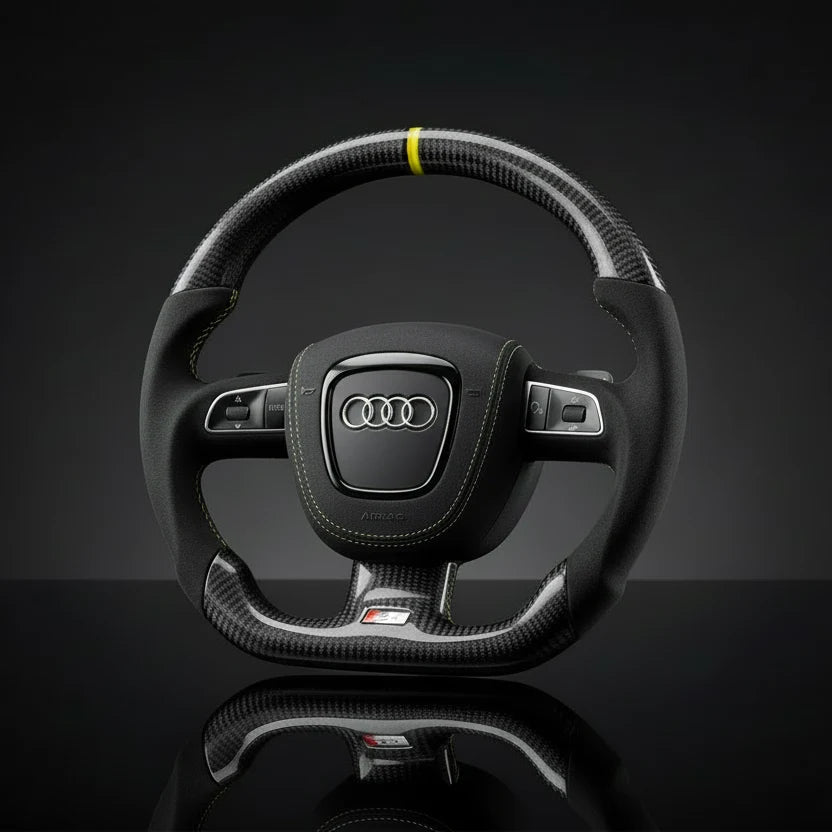Detail van afwerking en stiksel – Audi sportstuur